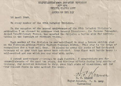 66th Infantry Division bronze service star memo